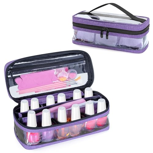BAFASO Small Nail Polish Organizer Case, Holds 12 Bottles, Purple