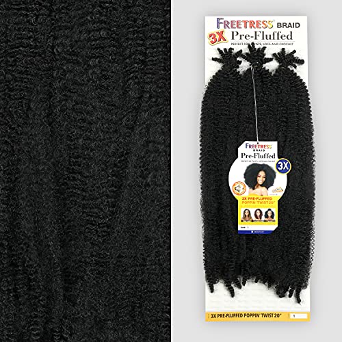 Freetress Poppin Twist Synthetic Crochet Braids - 20 Inch, 1B Off Black