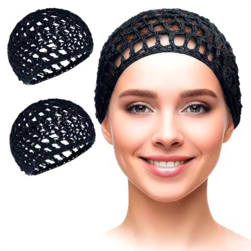 2 Pcs Crochet Hair Net for Sleeping, Breathable, Polyester (Black)