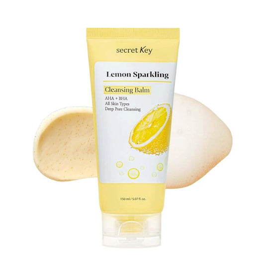SECRETKEY Lemon Sparkling Cleansing Balm, Lemon Extract with AHA & BHA, Gentle Exfoliating and Hydrating Makeup Remover, Helps Cleanse Pores and Remove Impurities, Korean Skincare (5.07 fl oz / 150ml)