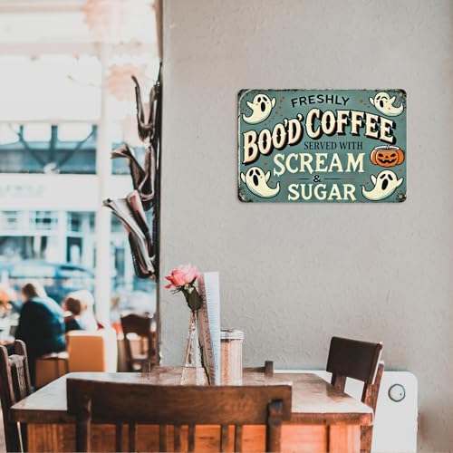 Halloween Metal Tin Sign - Freshly Boo'd Coffee Decor 8x12in