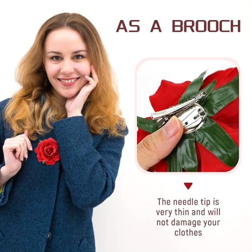 Dizila 12 Pack Red Rose Flower Hair Clips and Brooch Pins for Weddings
