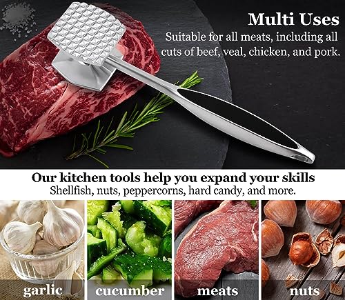 Aliglow Meat Tenderizer Hammer - Heavy Duty Dual-Sided Mallet