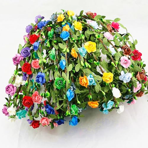 15 Pcs Colorful Flower Crown Headbands for Women & Girls