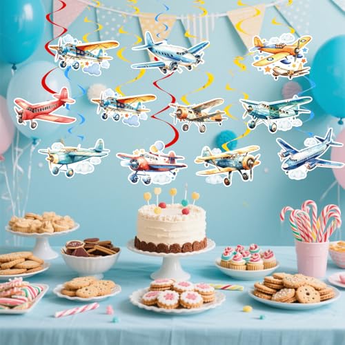 Airplane Birthday Party Decorations - 30 Watercolor Hanging Swirls