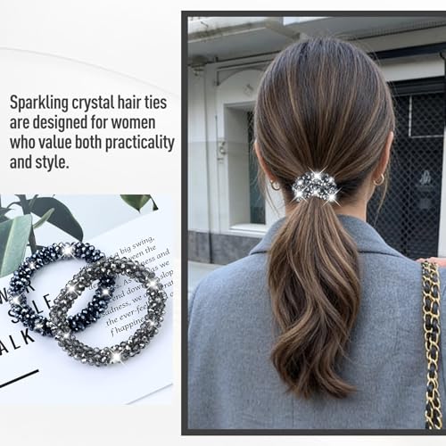 Dizila Multicolor Sparkly Rhinestone Bead Crystal Hair Ties Ponytail Holders Set