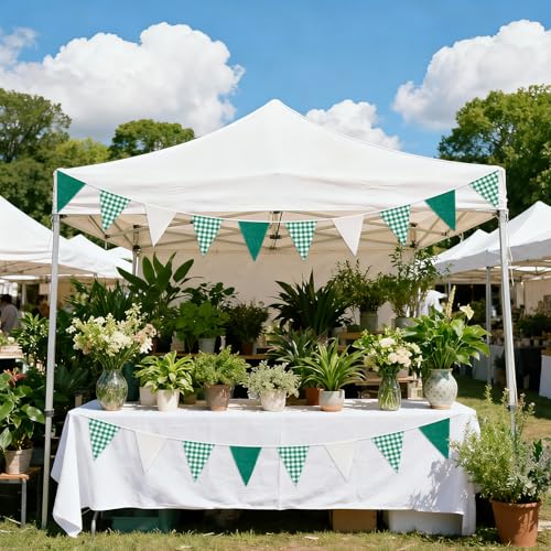 G2PLUS Green and White Gingham Bunting Banner - 32Ft Cotton Party Garland