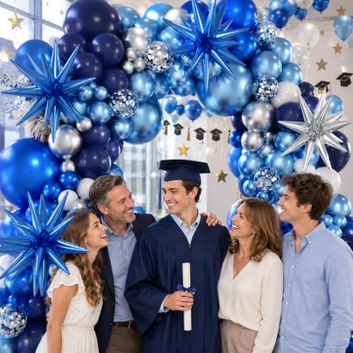 207-Piece Blue White Silver Balloon Garland Kit with Stars