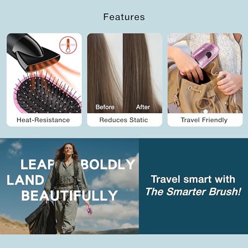 NuWay Traveler Detangling Hair Brush - Compact Petal Pink Travel Brush
