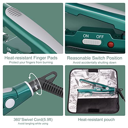 LURA Green Nano Titanium Curved Flat Iron for Short Hair - Compact Travel Styling Tool
