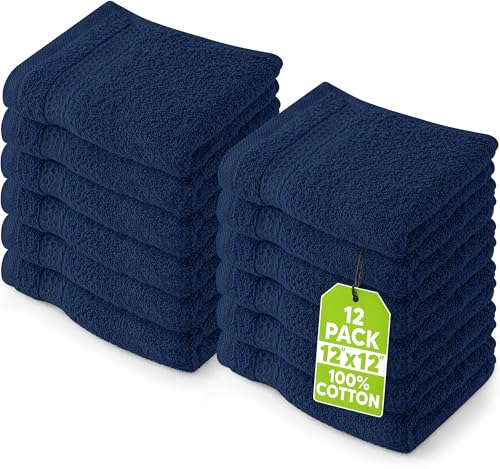 Utopia Towels Navy 12 Pack Cotton Wash Cloths - 12x12 in
