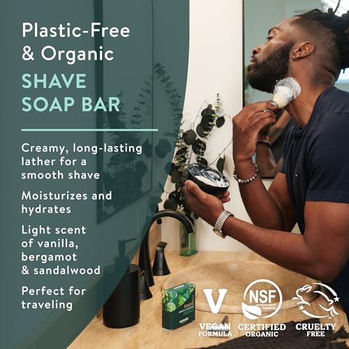 Badger Organic Shaving Soap Puck, Plastic-Free, Rich Lather, 3.15 oz