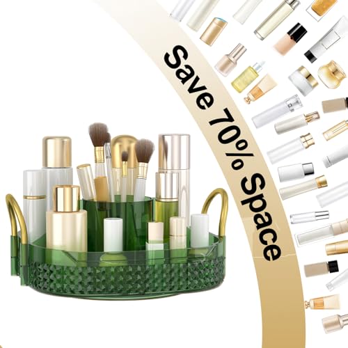 Green 1-Tier Rotating Makeup Organizer with Brush Holder