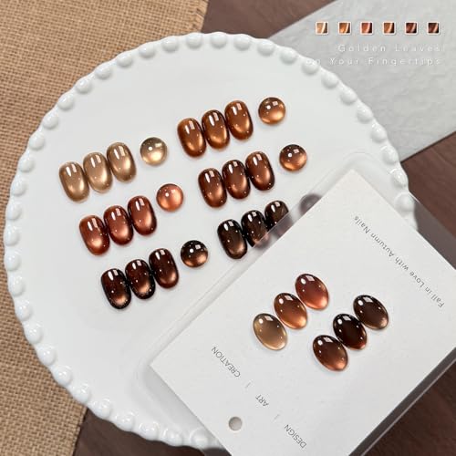 GAOY Cat Eye Gel Nail Polish Set - Sparkling Autumn, 6 Brown Glitter Colors