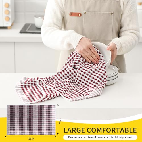 Cotton Kitchen Towels Set - Absorbent Dish Drying Cloths, 16" x 26", 4 Pack (Wine Red & Black)