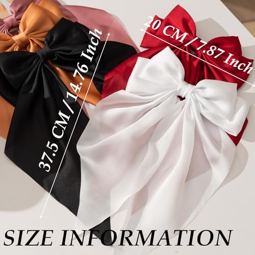 Black Satin Hair Bows & Clips Set for Women & Girls - 5 PCS, Non-Slip, Large Hair Accessories with Variation Colors