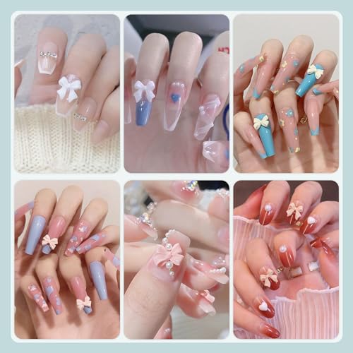 600 Pcs 3D Nail Bow Charms & Pearl Nail Gems Set - 8 Colors