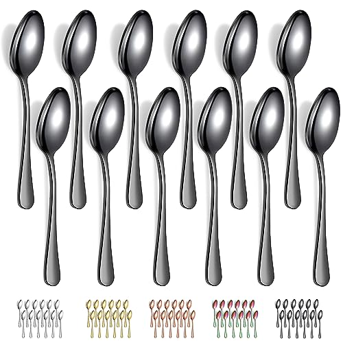 Evanda Black Titanium Plated Stainless Steel Dinner Spoons - 12 Pack, 7.28"