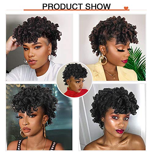 Oseti Curly Mohawk Ponytail Wig with Bangs - 1B Clip-in Afro Faux Hawk