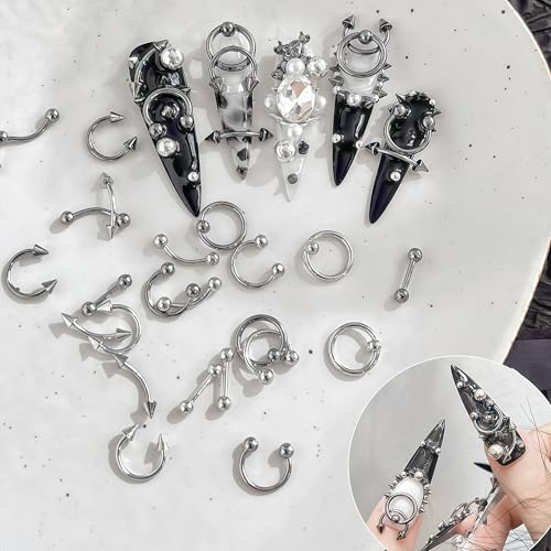 80 PCS Silver Alloy Nail Charms - 3D Goth Punk Rhinestones