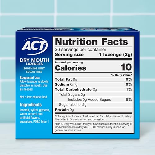 ACT Dry Mouth Lozenges with Xylitol, Soothing Mint - 72 ct