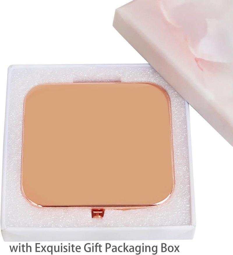 Compact Rose Gold Square Mirror - Double-Sided 1X/2X Magnifying | 2.8” x 2.8” Mini Purse Accessory for Women