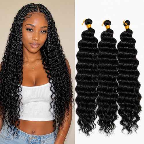 18 Inch Deep Wave Crochet Hair - Soft & Lightweight Synthetic Braiding Hair, 1B (3 Packs)