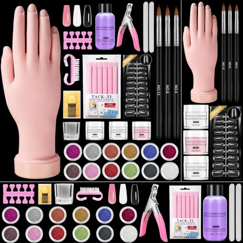 Wilfniee Acrylic Nail Practice Hand Kit for Beginners with Nail Art Tools