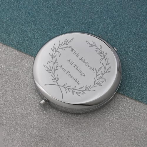 Silver Compact Mirror with Bible Verse - Personalized Travel Gift for Women