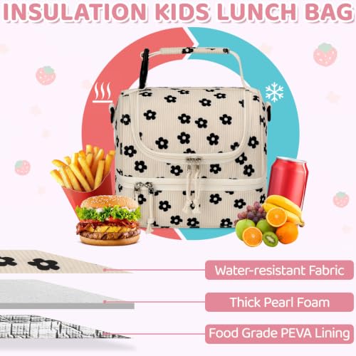 Vankor Corduroy Insulated Lunch Box for Kids - Double Decker Tote