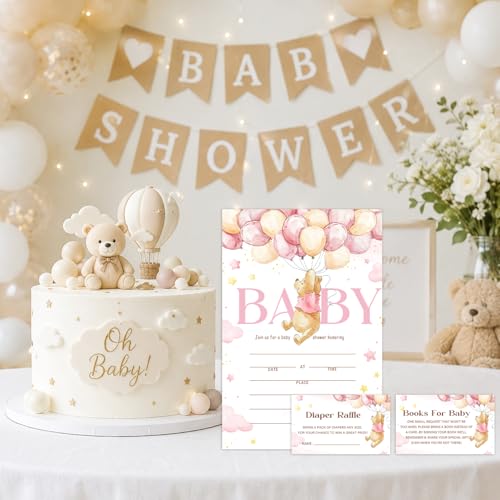 Winnie the Pooh Baby Shower Invitations Set - 25 Double-Sided Invites, Envelopes & Cards