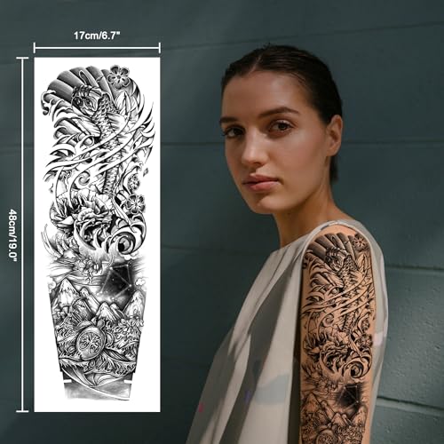 Full Arm Temporary Tattoo Sheets - Pattern A - 12 Pack Waterproof Fake Tattoos