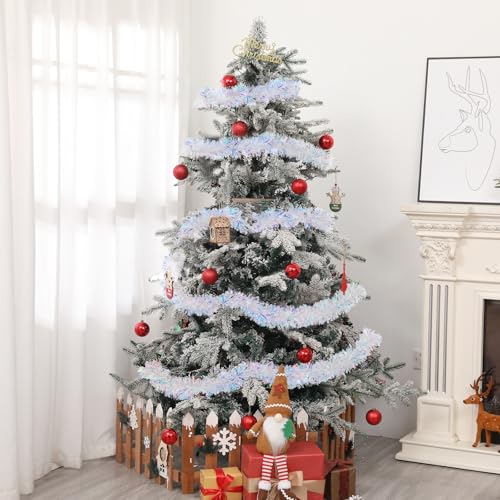 20FT Iridescent Christmas Tinsel Garland - Glittery Holiday Decoration