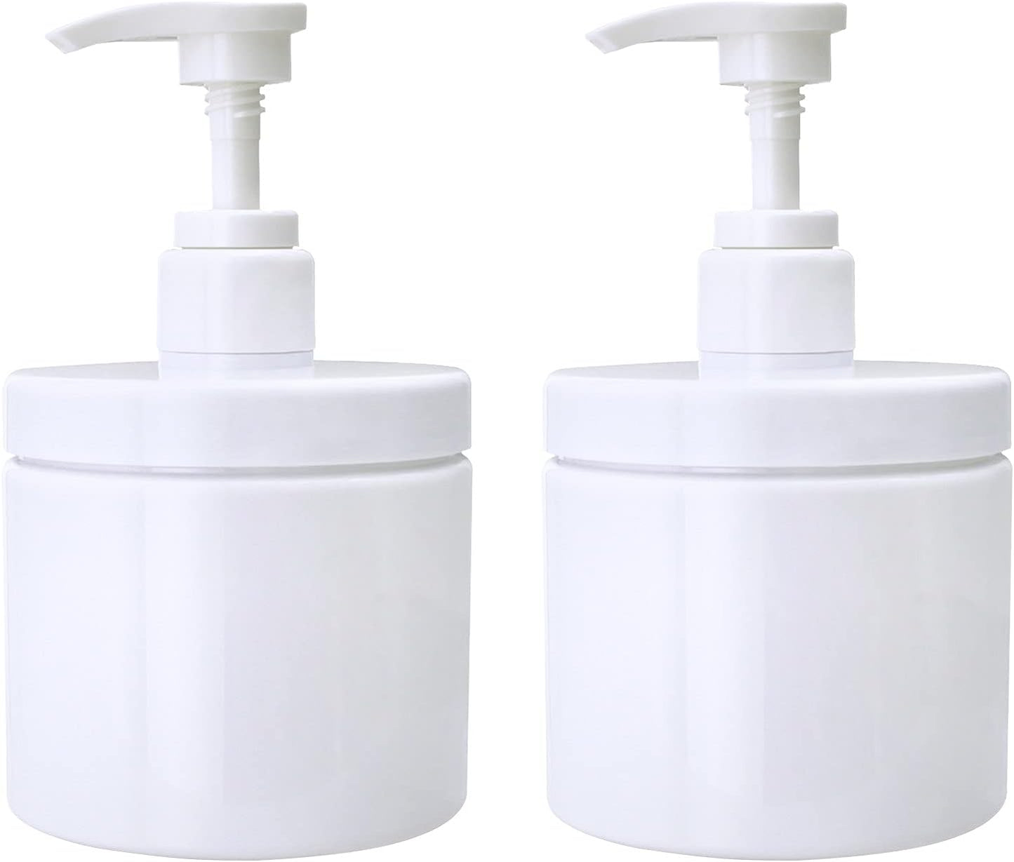 Pump Bottle Dispenser - Refillable Plastic Lotion & Shampoo Containers | Wide Mouth, 2X 500ml, White