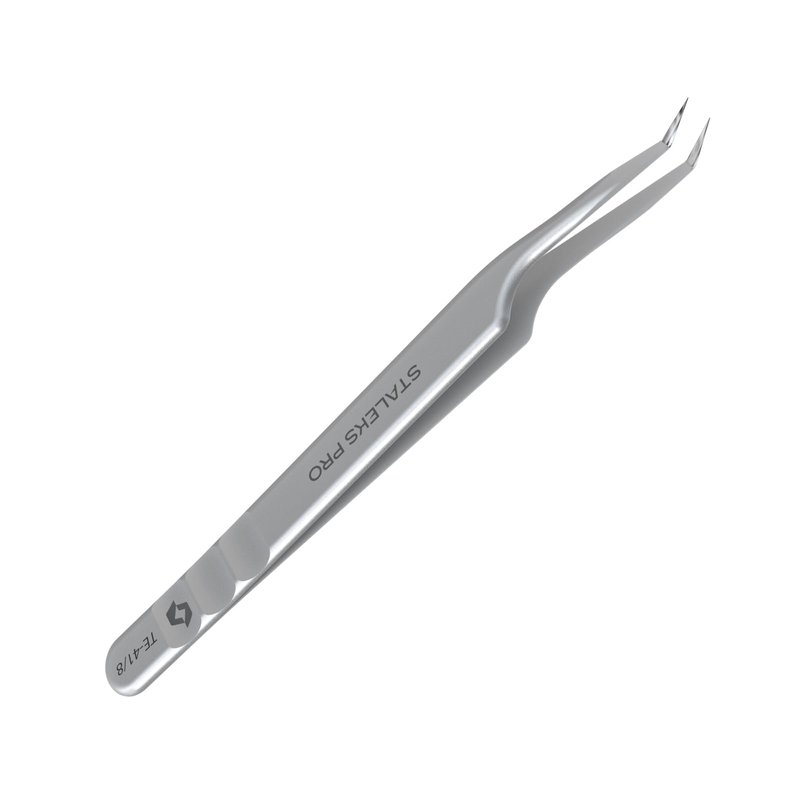 STALEKS PRO Expert 41 Type 8 Professional Eyelash Tweezers (Mini L-Shaped) – Stainless Steel for Classic & 2D-4D Volume Lash Extensions & Beginners