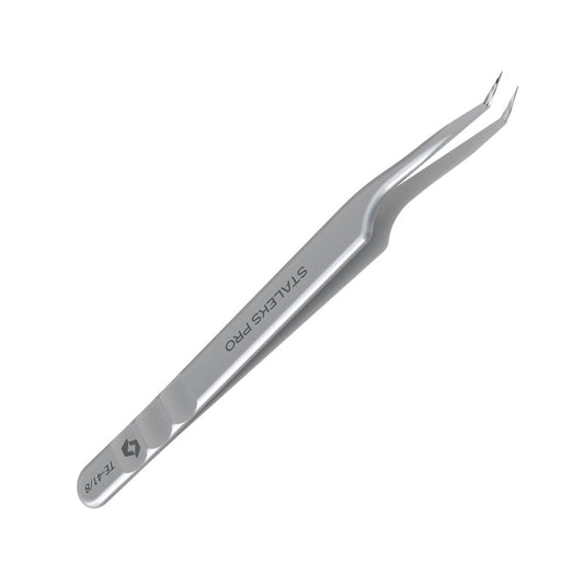 STALEKS PRO Expert 41 Type 8 Professional Eyelash Tweezers (Mini L-Shaped) – Stainless Steel for Classic & 2D-4D Volume Lash Extensions & Beginners