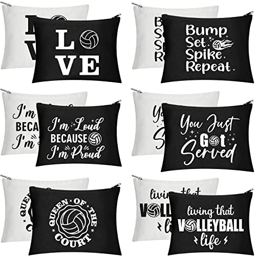Volleyball Canvas Makeup Bags - 12 Piece Travel Cosmetic Pouch Set