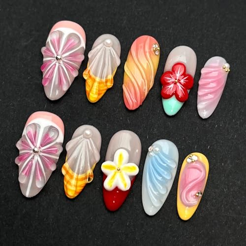 MABKJLF Luxury Press On Nails N01 - Medium Almond 3D Designs