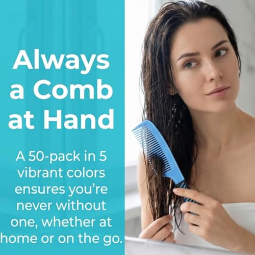 Cedilis 50-Pack Colorful Hair Combs with Handle - 8" Long