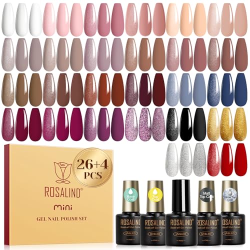 ROSALIND 30pcs Fall Winter Gel Nail Polish Set with Base & Top Coats