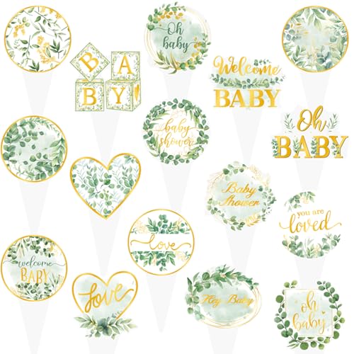 Sage Green Baby Shower Cupcake Toppers - 48PCS Eucalyptus Decor