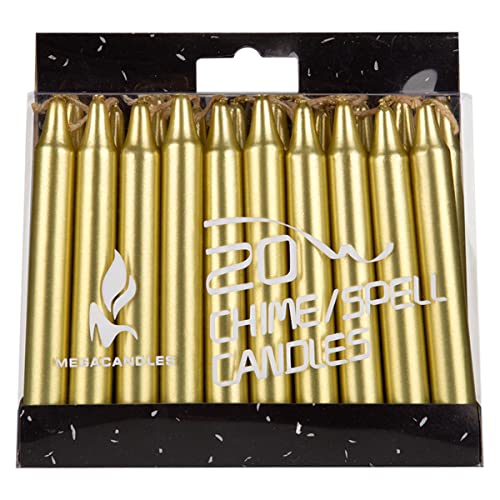 Gold Unscented Mini Taper Candles - 20 Count | 4" x 1/2" | Clean Burning for Rituals & Meditation