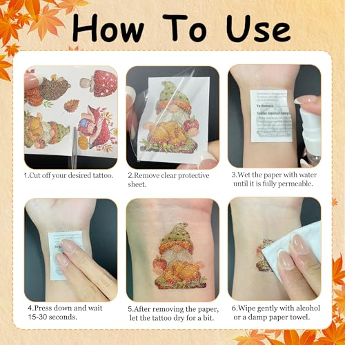 Glitter Thanksgiving Tattoos Set - 12 Sheets of Festive Designs