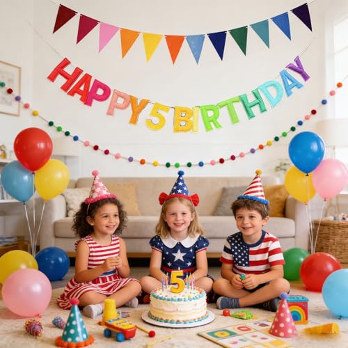 Happy Birthday Banner Set - Rainbow Felt Decorations for Parties
