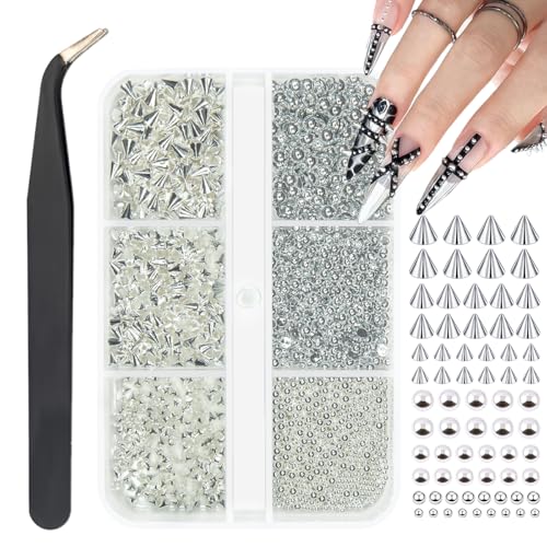 qiipii 3D Mini Metal Punk Spike Nail Charms - Silver Alloy Studs