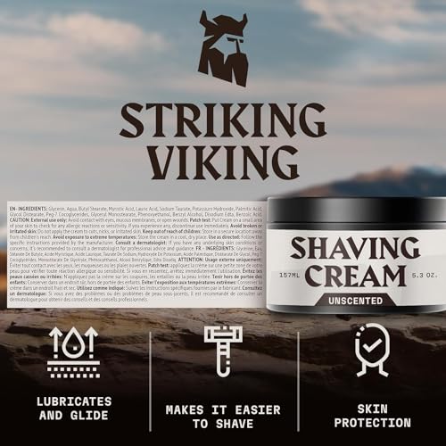 Striking Viking Men's Unscented Shaving Cream 5.3 Oz - Sensitive Skin Formula