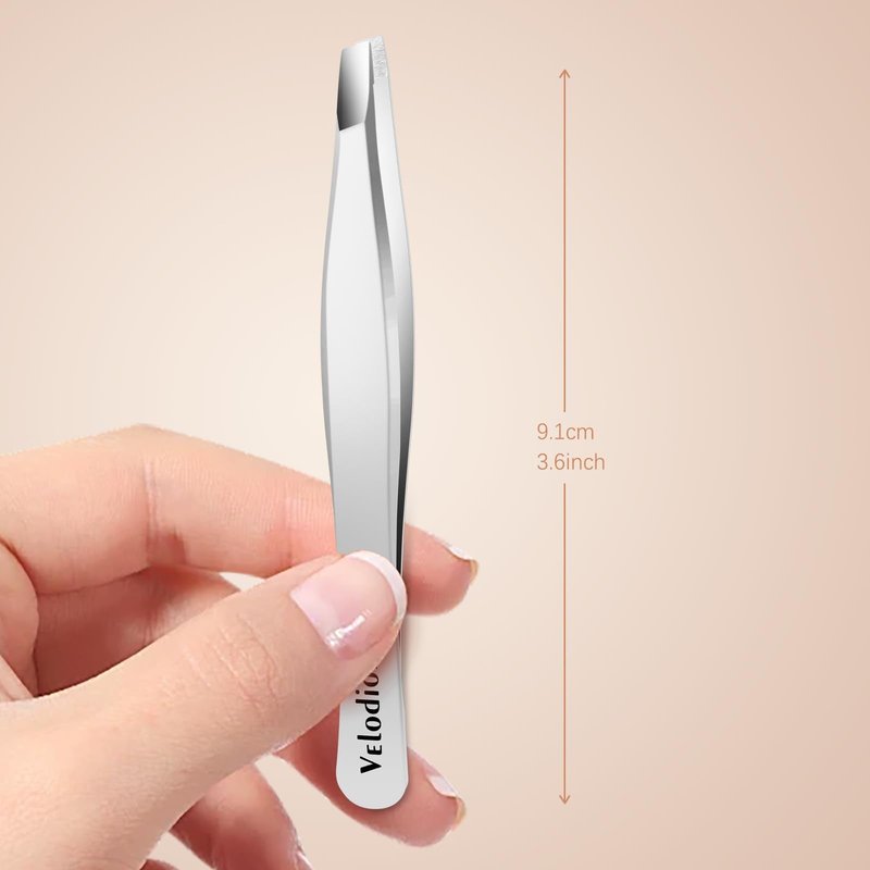 Velodios Professional Slanted Tweezers for Women and Men, Professional Eyebrow Tweezers for Facial Hair, Chin Hair and Ingrown Hair, No Gaps and Aligned Precision