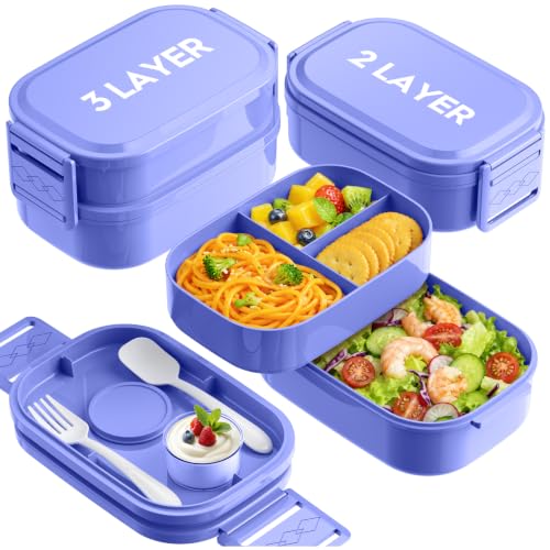 Pure Whimsy 65 oz Adjustable 2/3 Tier Bento Lunch Box - Leakproof, BPA-Free