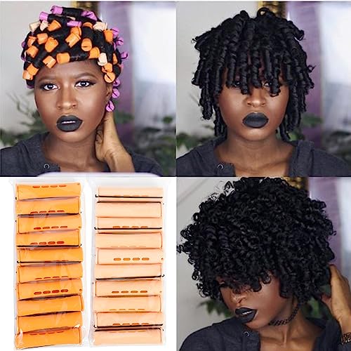 Alifuao 20-Piece Perm Rod Set for Natural Hair - Orange & Beige Curling Rollers (10 Pack of 2 Variations)