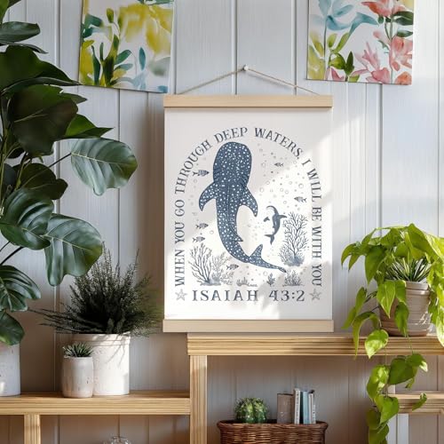 Whale Shark Christian Wall Art - Isaiah 43:2 Poster with Frame, 12x16